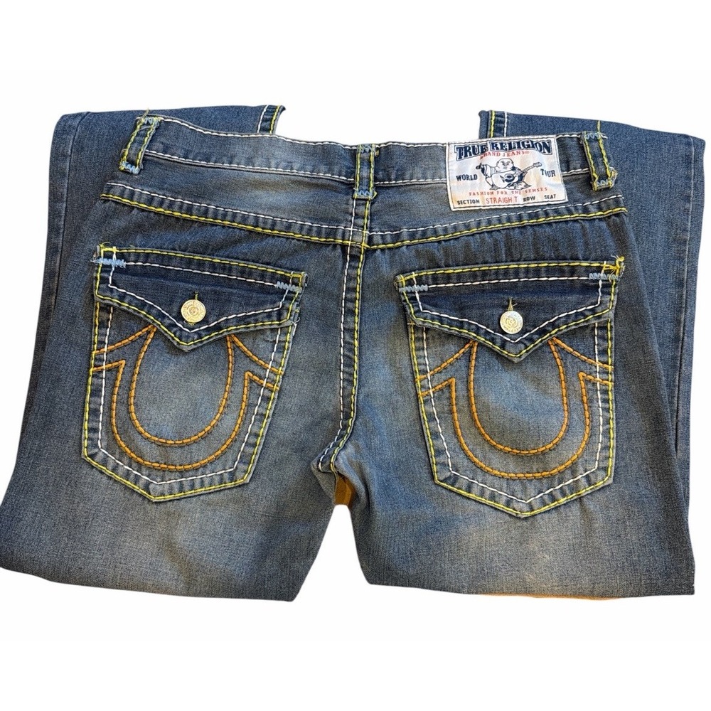 True Religion Y2K Denim Jeans 36‎ Multicolor Billie Rope Stitch Straight Leg